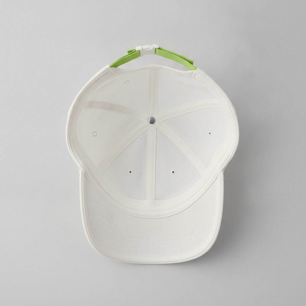 Court Crew five-panel hat in off-white with lime strap