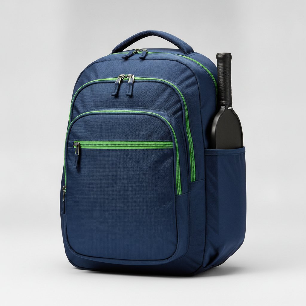 Navy pickleball backpack with lime zipper accents