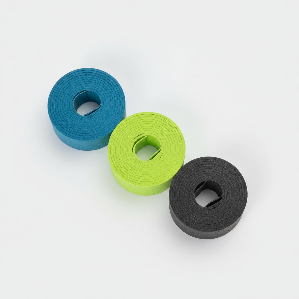 Three rolls of Tack Control grip tape in blue, lime and black